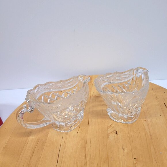 Gorham Sleigh Sugar & Cream Set Lead Crystal C701 Germany Christmas Winter - Picture 3 of 8